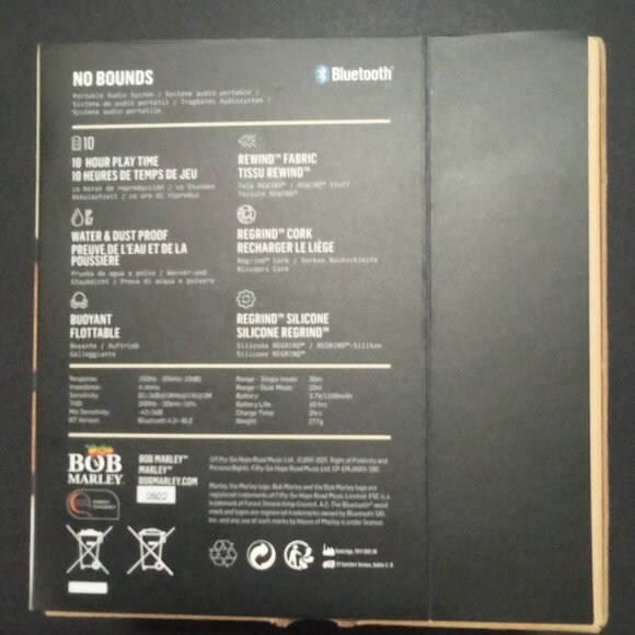 BOB MARLEY WIRELESS BLUETOOTH SPEAKER NO BOUNDS BLACK Model # EM-JA015-SBC - Picture 7 of 16